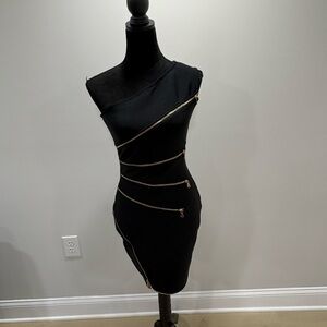 SHEIN One-Shoulder Black Dress with Gold Accents